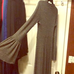 Belled sleeve dress long sleeve maxi grey